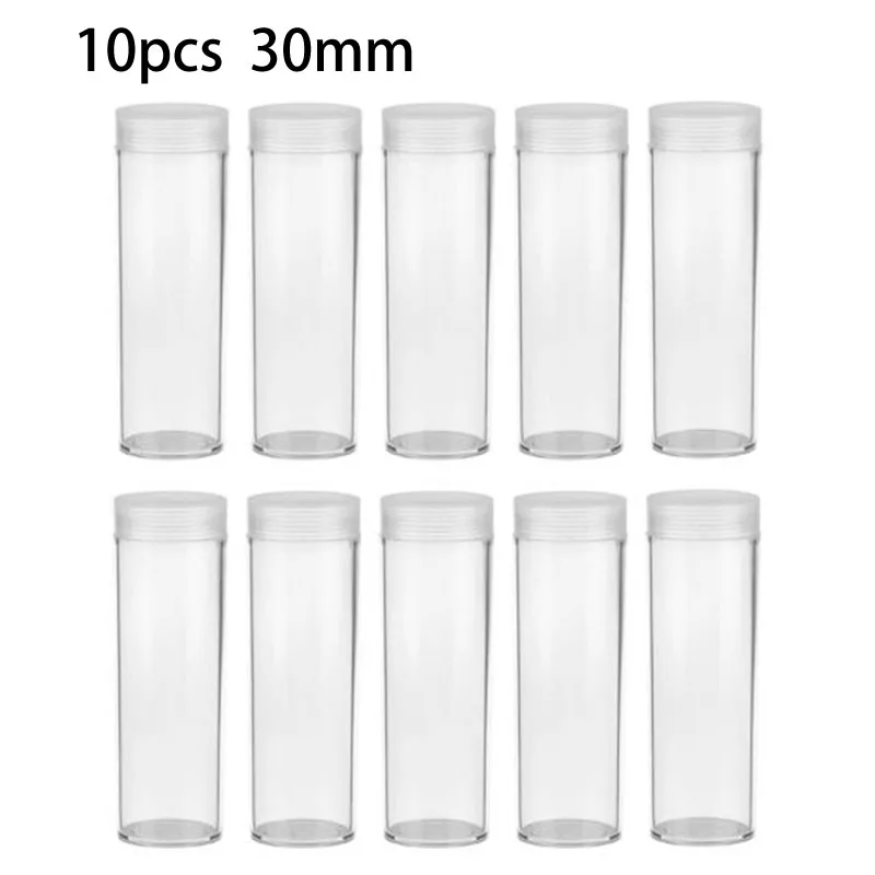 

10pcs 30mm Plastic Portable Tube Holder Clear Long Round Coin Organiser Coin Storage Tube For Home Decoration