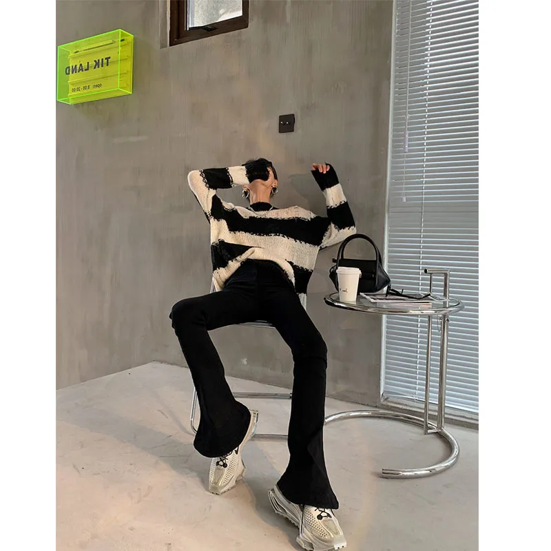 

Y2k Autumn And Winter New Loose Knit Sweater Jacket Korean Style Pullover Round Neck Break Hole Laziness Casual Sweater Coat Ins