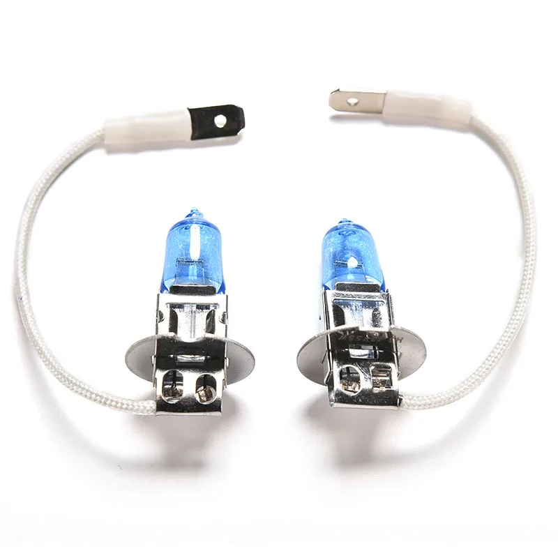 

2PCS Super Bright White Light Lamp Halogen Bulb Headlight 12V 55W With Cables Adapter Connector