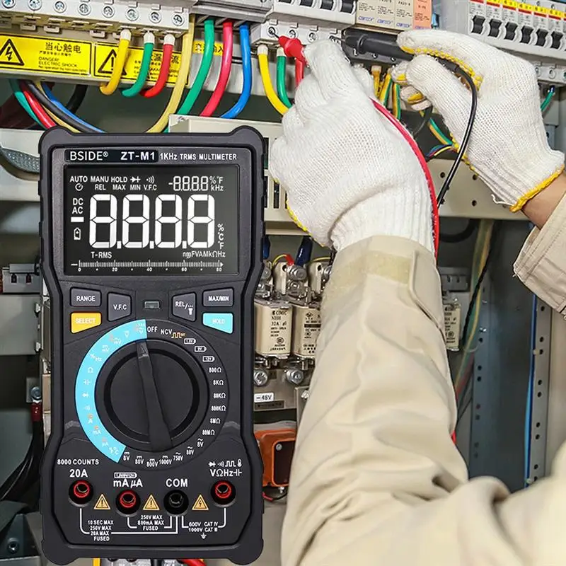 

BSIDE Digital Multimeter Automatic/Manual Dual Mode High Resolution Large Screen 3 Line Display DC/AC Current Voltage Test