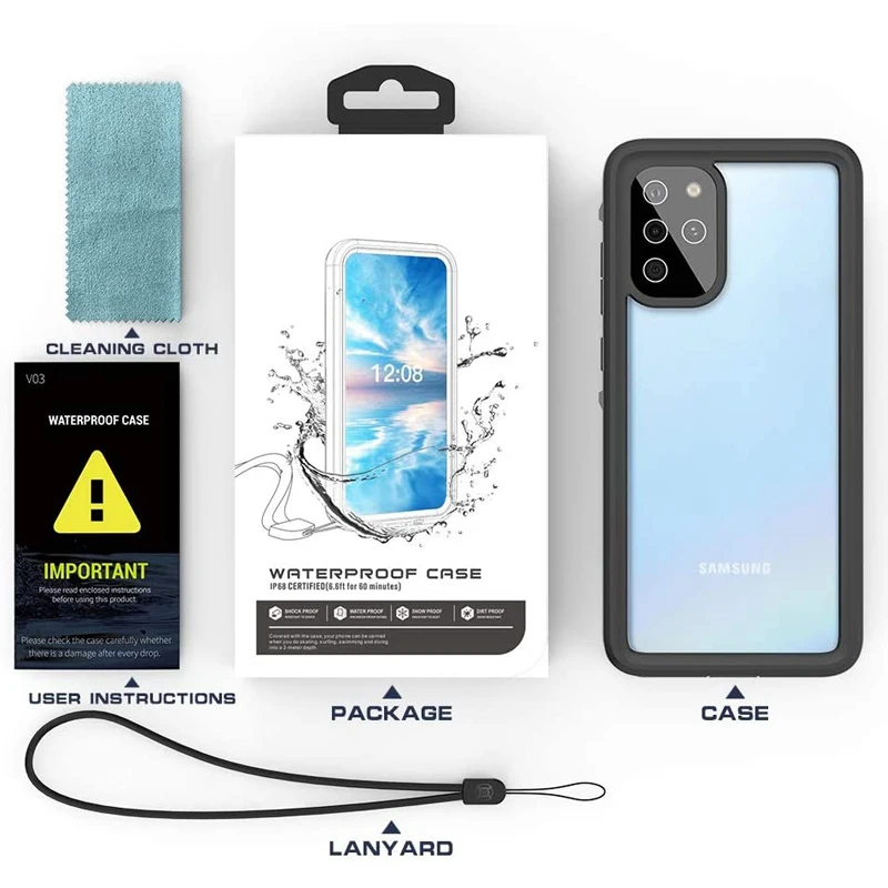 IP68 Водонепроницаемый чехол для телефона с защитой экрана противоударный