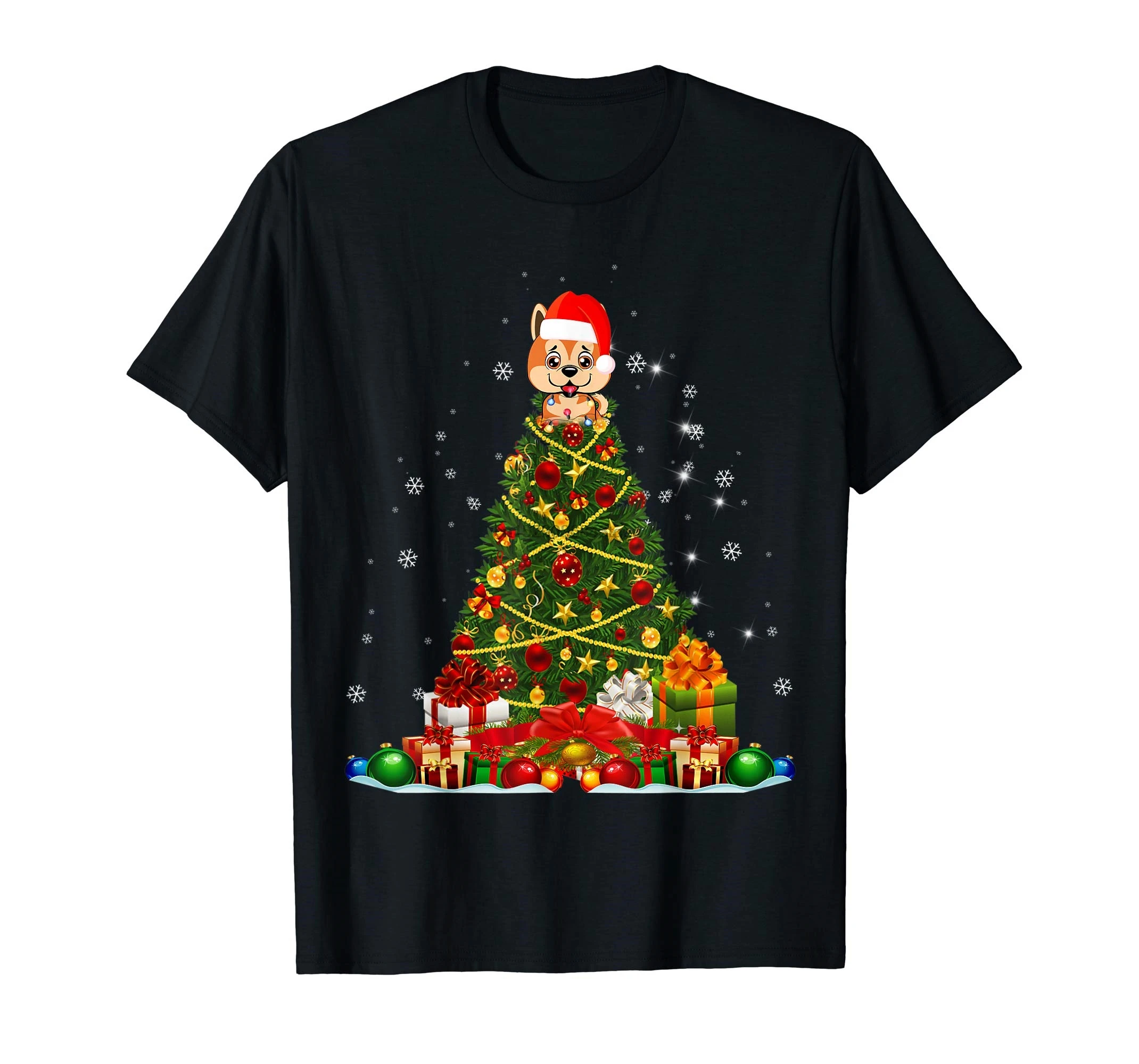 

Led Lights Dog Gifts T-Shirt-Men's T-Shirt-Black Akita Christmas Tree