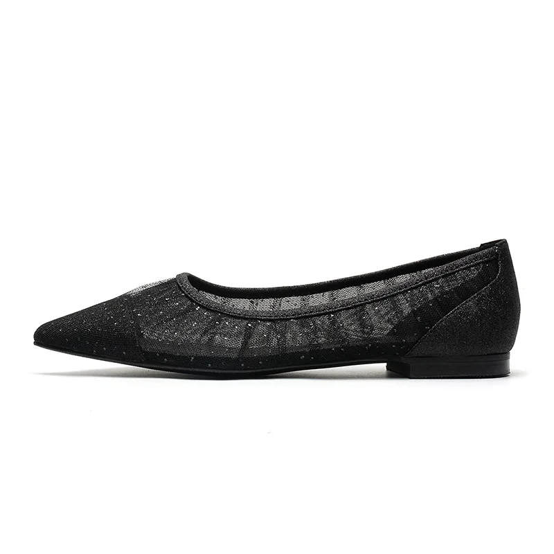 

New style flat shoes mesh pointed toe shallow mouth women's shoes soft sole breathable sandals hollow single shoes