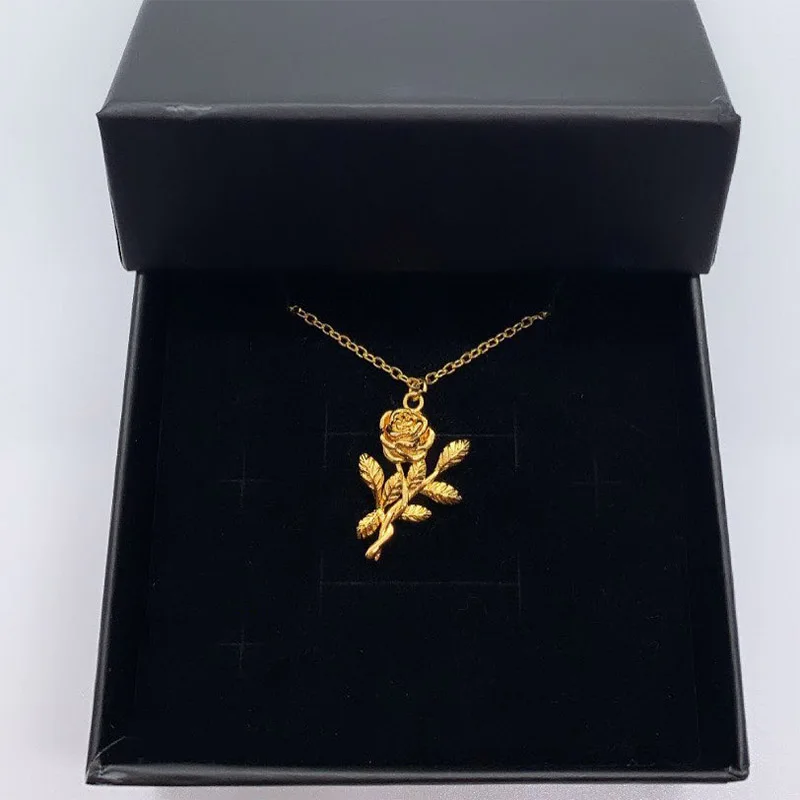 

Stainless Steel Rose Flower Necklace For Women Girls Gold Silver Color Plant Necklace Pendant 2021 Trend Jewerly Couple Gift