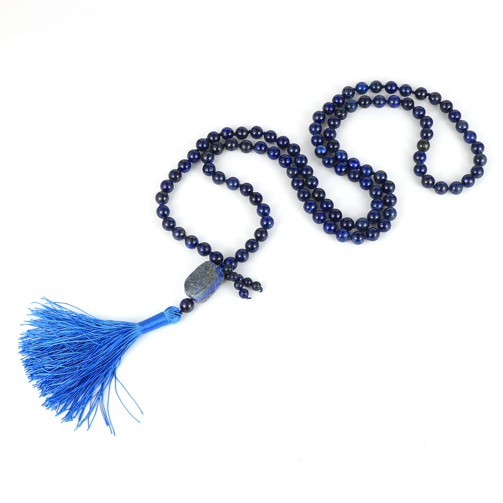 

Reiki 108pc Mala Lapis Lazuli Beads Necklace For Men Women Tibetan Amulet Long Tassel Natural Stone Pendant Necklace Male Rosary