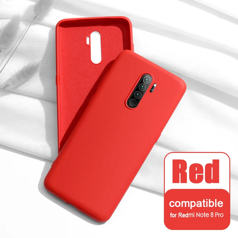 for Note8Pro Red Чехол для Xiaomi Redmi Note 8/Note 8 Pro жидкий силиконовый мягкий чехол для Redmi Note 8 задняя крышка и закаленное стекло - Цвет: for Note8Pro Red
