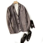 Пиджак мужской льняной, повседневный блейзер в елочку, однобортный, для работы и офиса, темно-коричневый, весна-лето