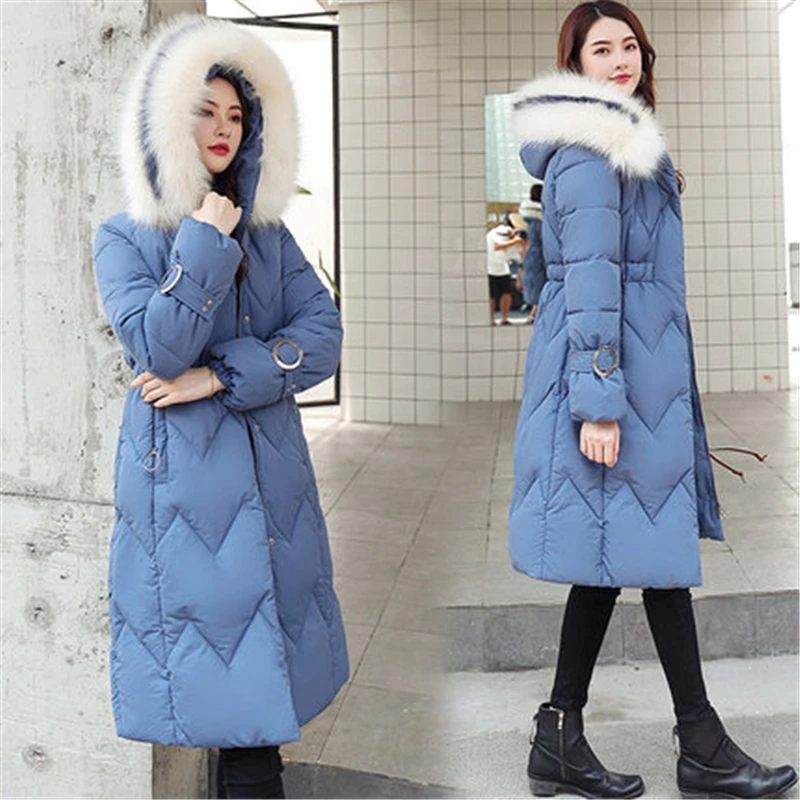 Женское длинное пальто из хлопка зимняя модная новинка 2019 с большим меховым