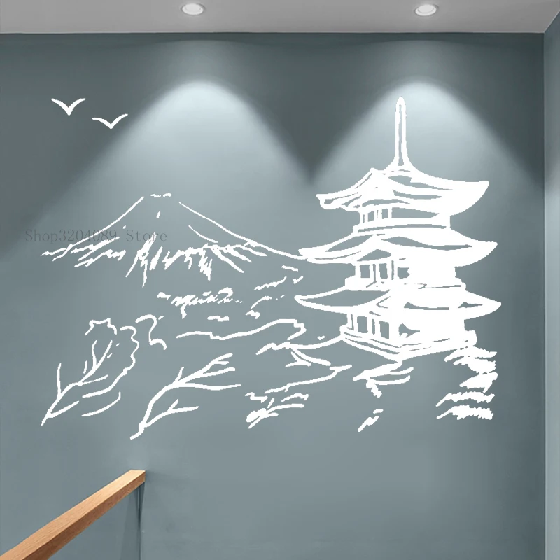 Japanese Building Pagoda Japan Landscape Wall Sticker Vinyl Home Decor Living Room Art Oriental Decal Removable Mural CN346 | Дом и сад