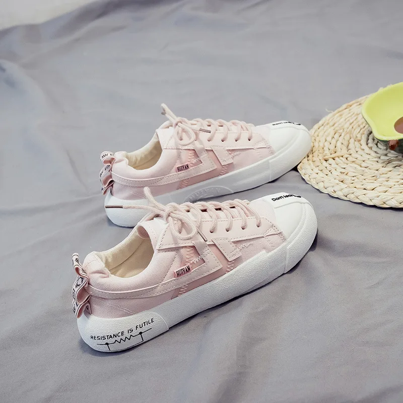 Весенняя Новая модная женская обувь Повседневная однотонная парусиновая