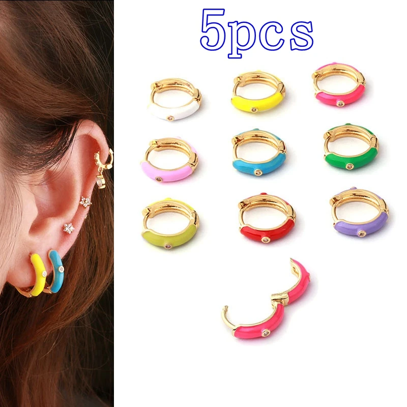 

5pcs Gold Round Ear Studs Helix Hoops Cartilage Earrings Hoop Conch Rook Tragus Stud Labret Septum Piercing Earring Jewelry