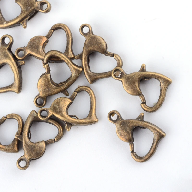 

50 pc Heart Zinc Alloy Lobster Claw Clasps Antique Bronze 7x10x2.5mm Hole: 1mm