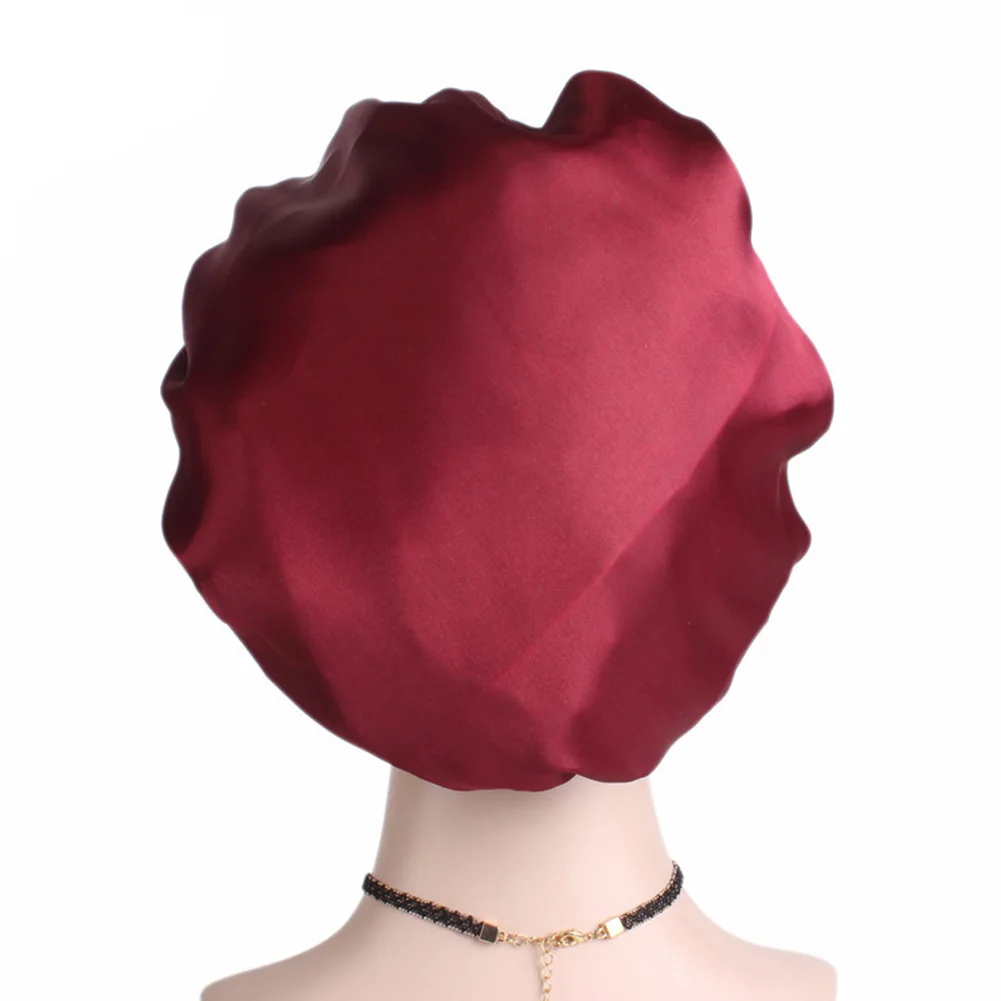 Для женщин атласная Твердые широкополая колпак для сна Ночное Кепки Уход за