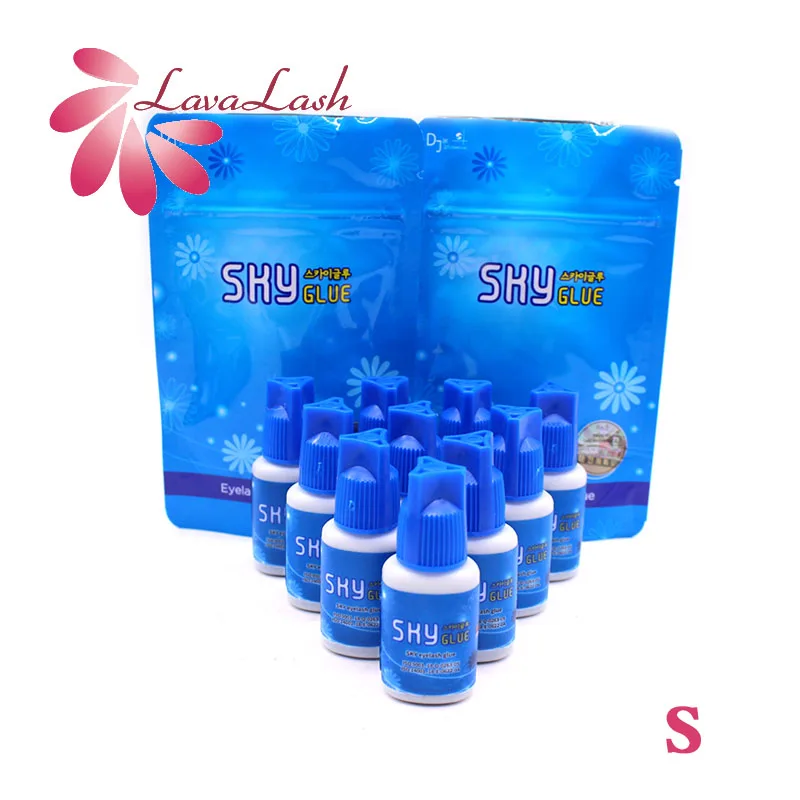 10 Bottles Sky Glue S Type Blue Cap Korea Eyelash Extensions 5ml Beauty Shop Lasting Low Stimulation Makeup Tools Sealed Bag
