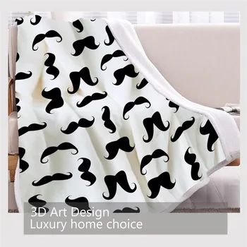 BlessLiving Mustaches Sherpa Blanket Black and White Hipster Throw Blanket Cute Plush Bedspreads for Boy Man Mantas De Cama 3