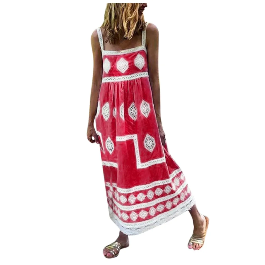 Женское летнее платье в стиле бохо Пляжное праздничное с принтом свободное на