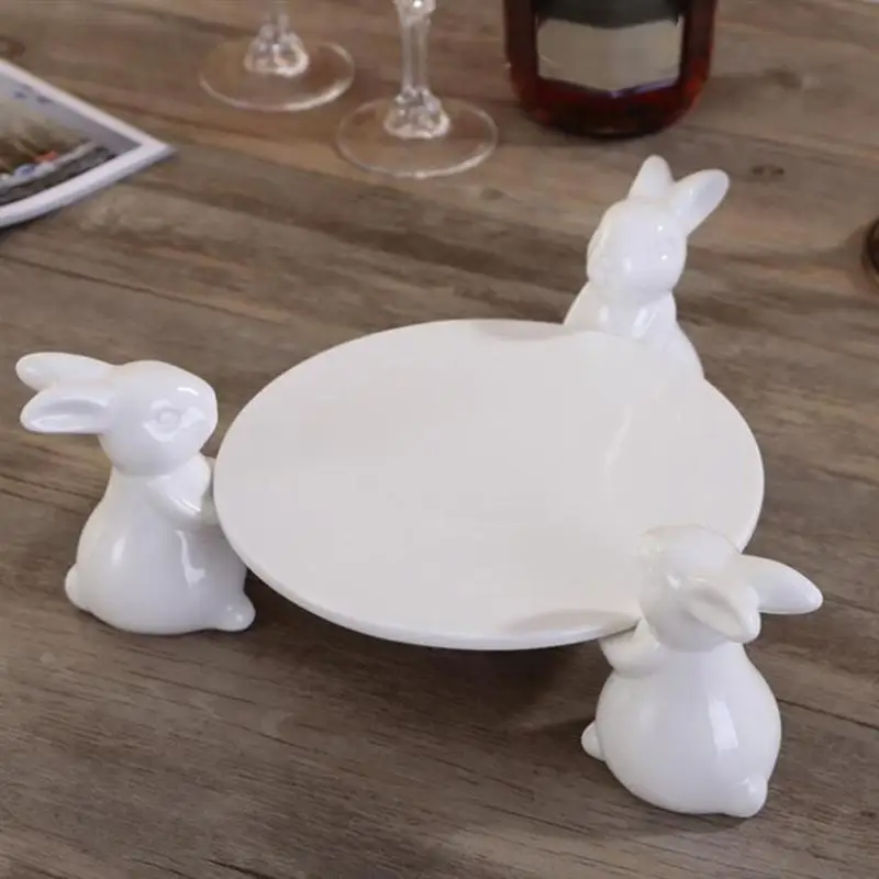

Креативная керамическая тарелка с кроликом, подставка для торта с кроликом, поднос для фруктов сервировка десерта, поднос для послеобеденн...