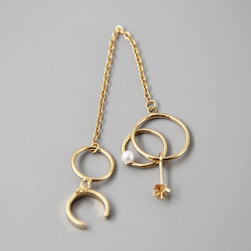 925 пробы серебряные серьги личности дизайн ухо клип круг Длинная цепочка уха