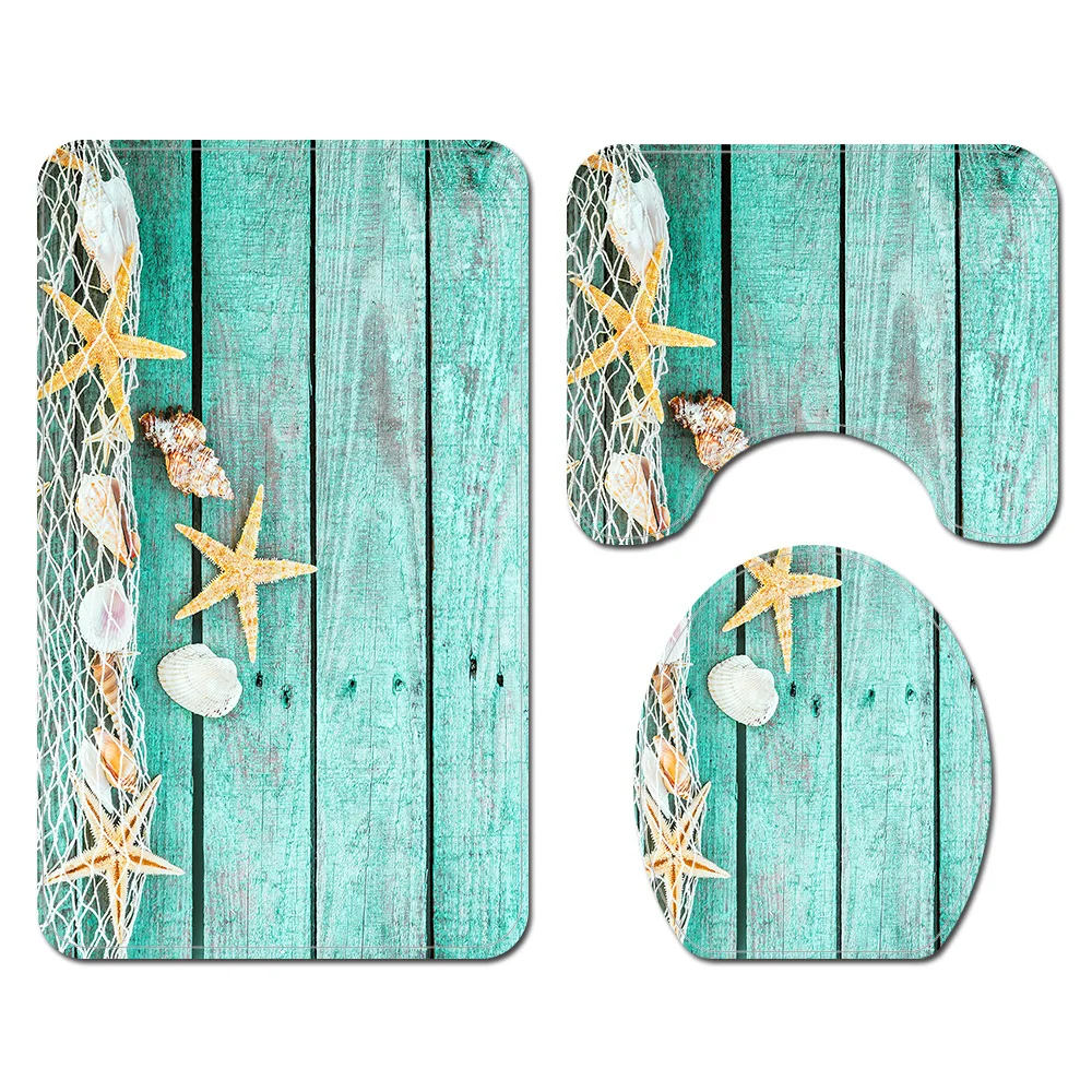 3 шт./компл. коврик для ванной фланелевый нескользящий с принтом океана коврики