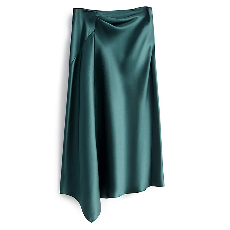 

Elegant Women Satin Irregular Long Skirt 2021 New Womens Retro High Waist Sexy Slim Bag Hip Hips Skirts Saia