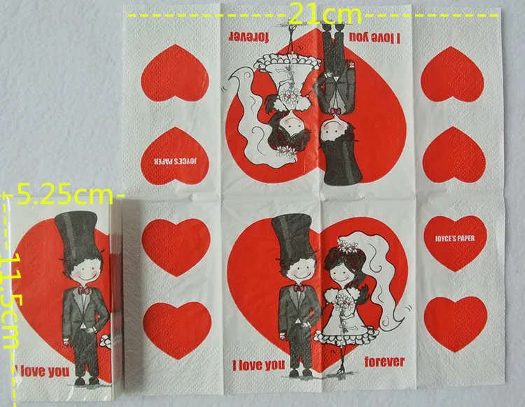 Салфетки бумажные с красным сердцем 21 см 2 упаковки полотенце для вечеринки |