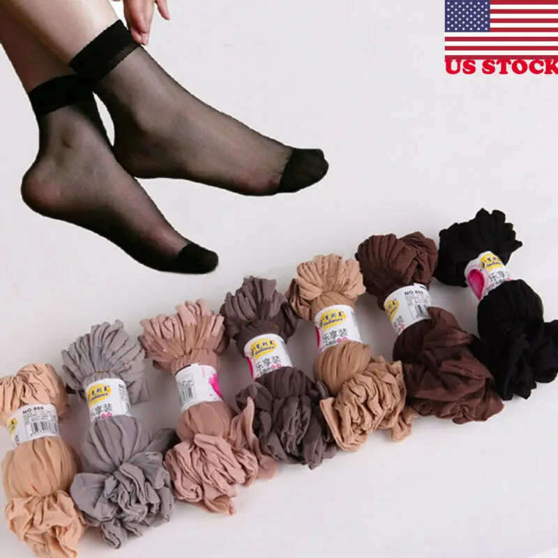 

10 Pairs Women Nylon Elastic Short Ankle Sheer Stockings Silk Short Socks