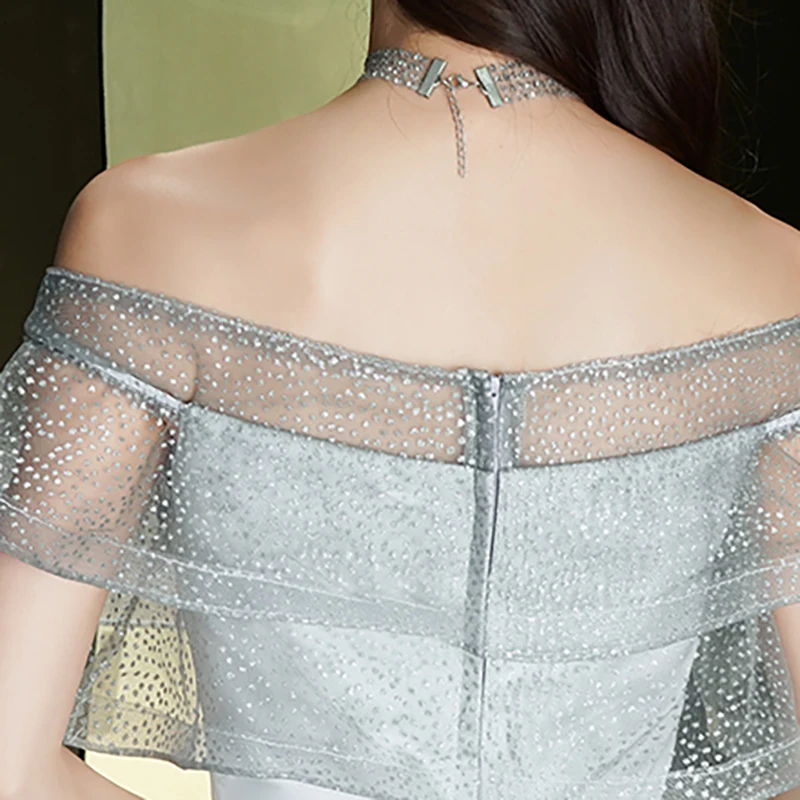 

Evening Dresses Off the Shoulder Boat Neck A-line Floor-length Simple Bling Luxurious New Lace Woman Formal Party Dress A356