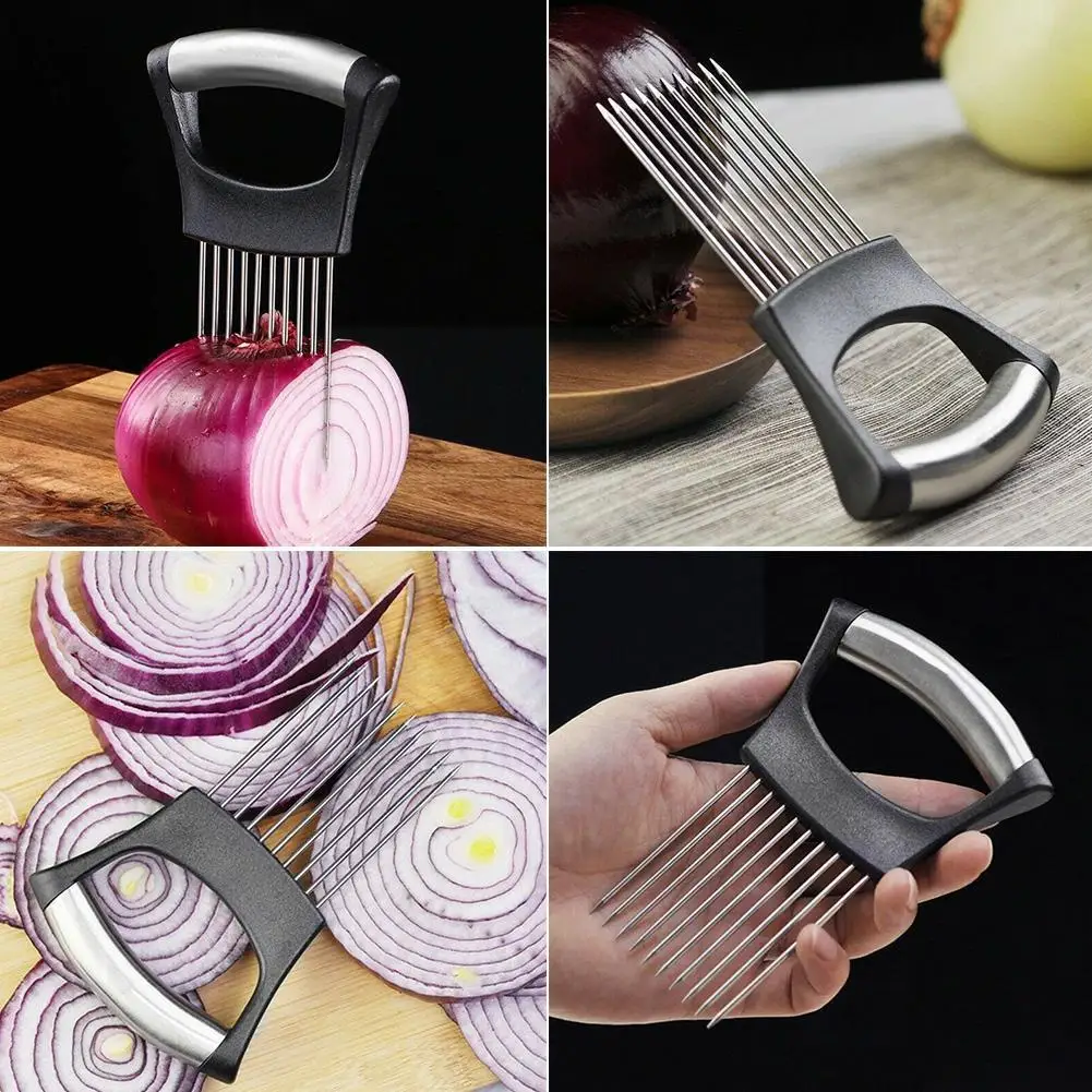 

Food Slice Assistant Vegetable Holder Steel Onion Cutter Slicer Cutter Fruit Chop Onion Vegetables Tomato Cutter J9L2