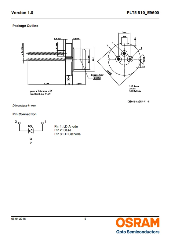 

PLT5 510 5.6mm 510nm 515nm 520nm 10mw ()