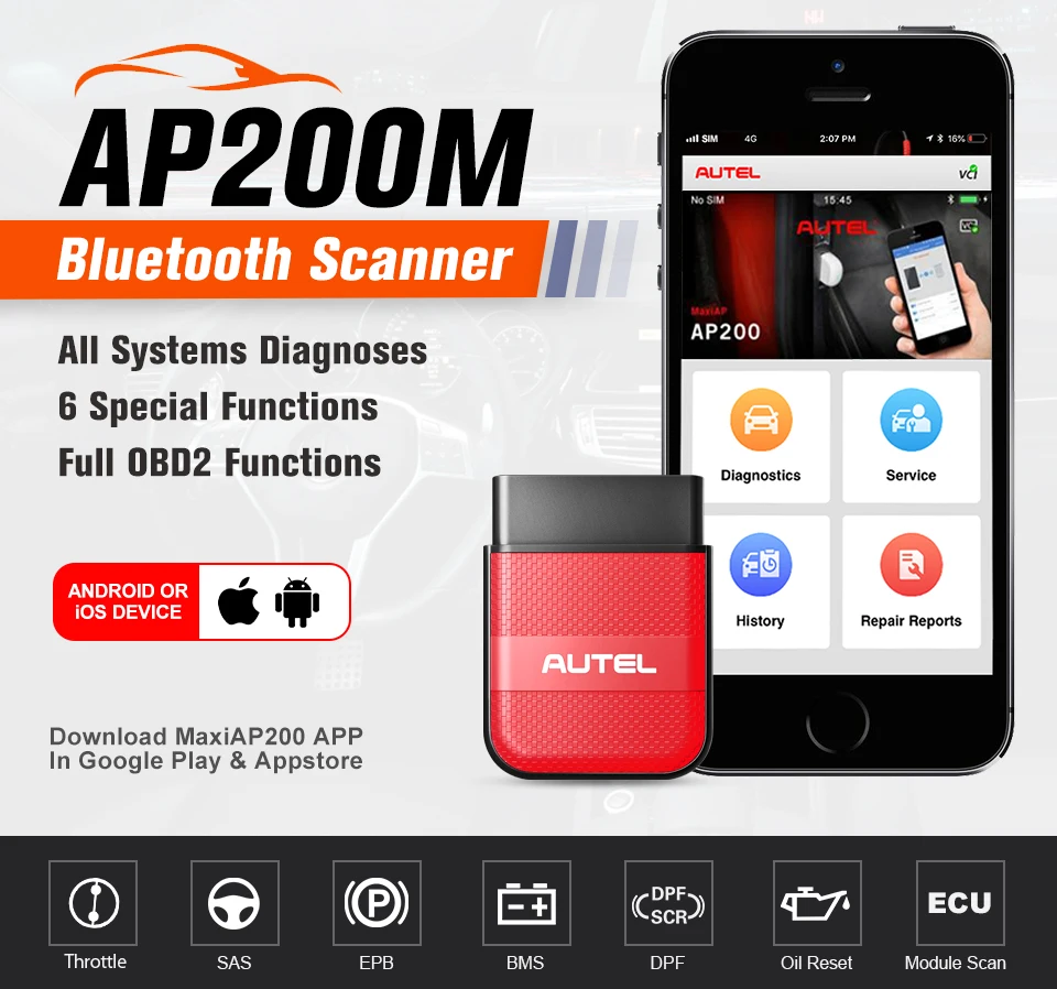 Autel AP200 OBD2 Bluetooth Scanner Car Diagnostic Tool OBD Full Systems Automotive Car Scanner Thinkdiag Easydiag 3.0 PK MK808