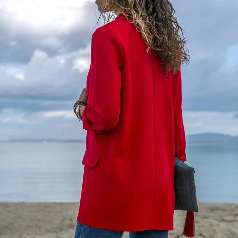 

Women Jacket Long Sleeve Open Front Lightweight Casual Office Lapel Turn Down Collar Slim Jacket Outwear