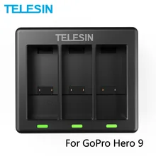 TELESIN 3 Ways Battery Charger With LED Light Charging Box for GoPro Hero 9 10 Black Action Camera Battery Accessories