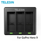 TELESIN-cargador de batera de 3 vas con luz LED, caja de carga para GoPro Hero 9, accesorios de batera para Cmara de Accin negra