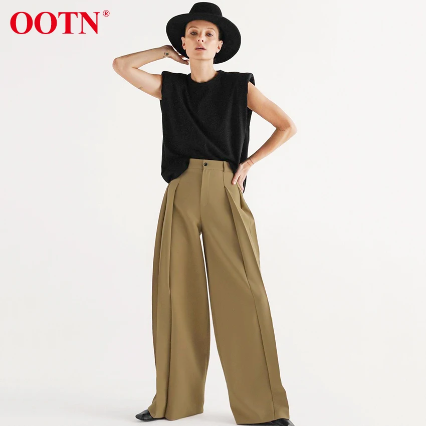 Женские свободные брюки-Палаццо OOTN элегантные офисные брюки с высокой талией и