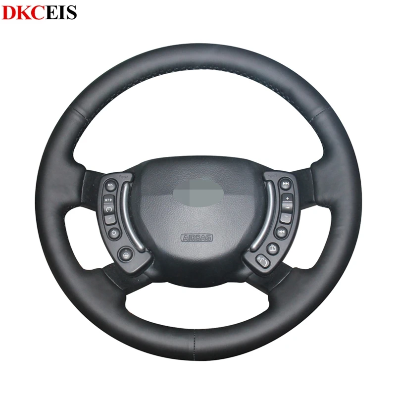 DIY сшитый вручную черный чехол рулевого колеса автомобиля из искусственной кожи