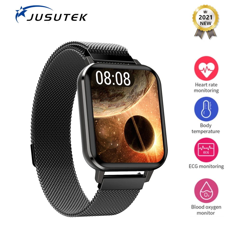 

JUSUTEK 2021 Новый смарт-часы 1,78 дюймов Bluetooth браслет ЭКГ + PPG крови Давление измерениями тела, IP68 для IOS и Android