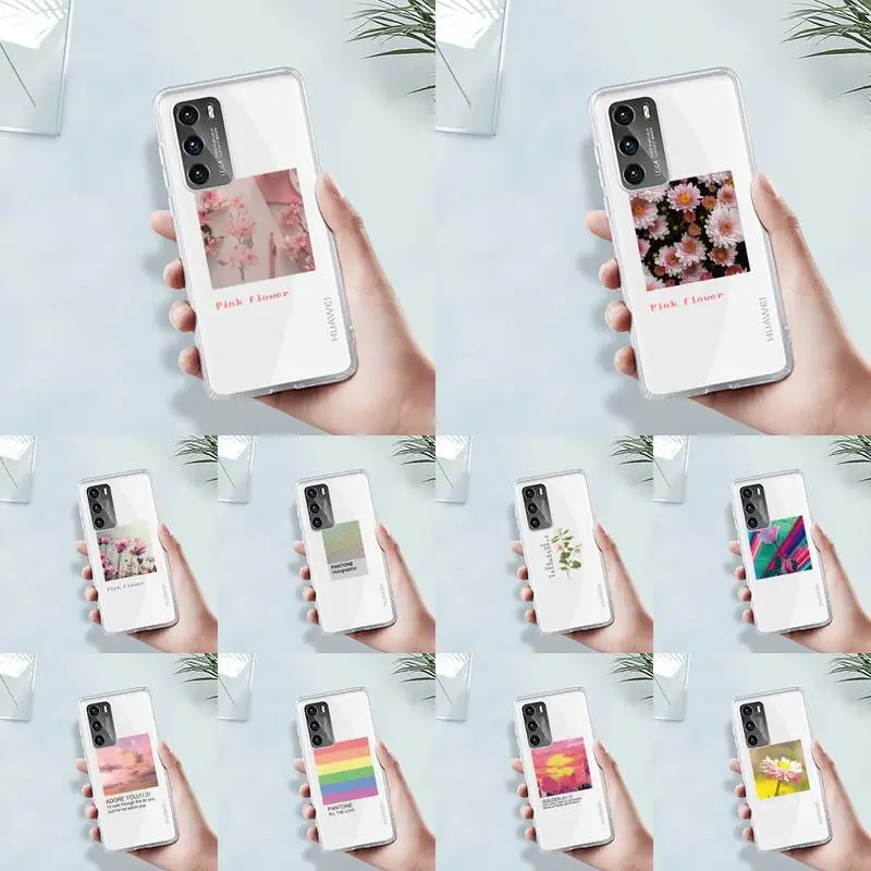 

Flower Summer Pink Phone Case Transparent For Huawei 8 7 6 5 4 3 2 pro SE i E Soft TPU Clear Mobile Bags Coque