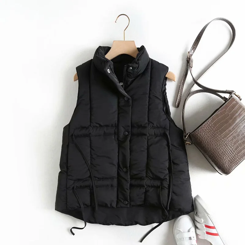 

Winter Women Down Drawstring Vest Female Streetwear Sleeveless Vest Jacket Warm Down Jacket Plus Size Vest Coat