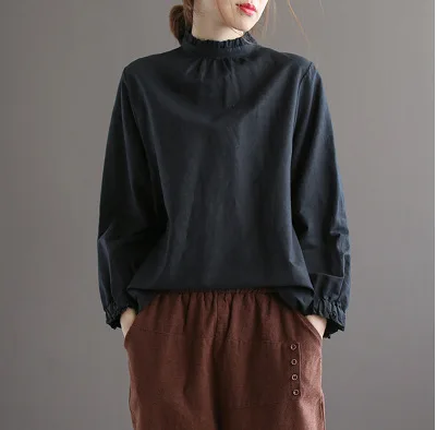 

Pure cotton fungus collar back single-breasted female loose women shirts was thin linen shirt girl Spring Arts