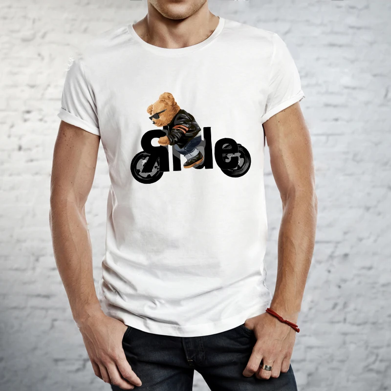

Fashion Anti-wrinkle Bear T Shirt Personality Motorcyc Teddy Bear Loose Men and Women Short Sleeve T Shirt Lovers Clothing S-4XL