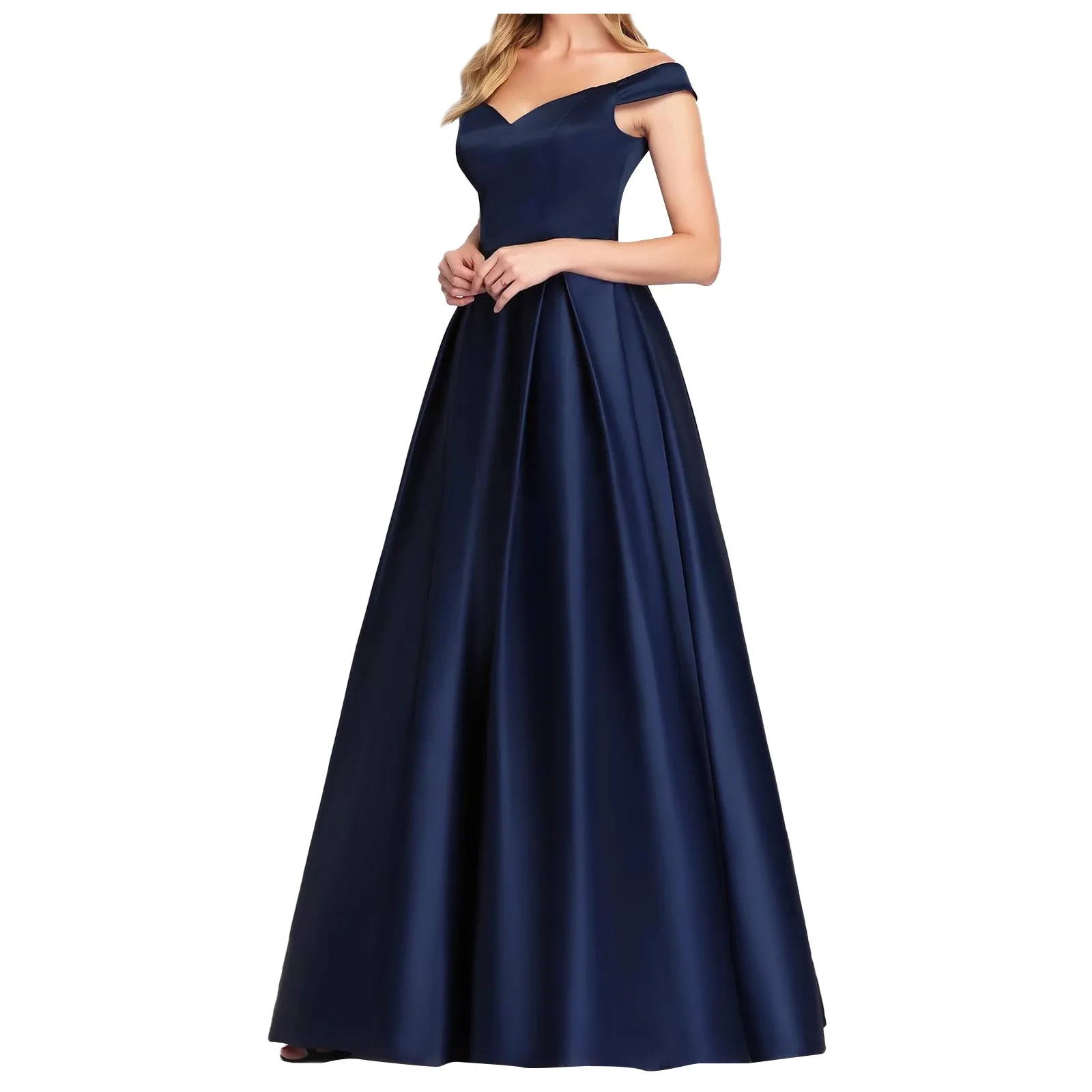 

Women's Dress V-Neck Solid Color Vintage Long Dress Plus Size Strapless Dress Elegant Party Wedding Dress Vestido De Mujer