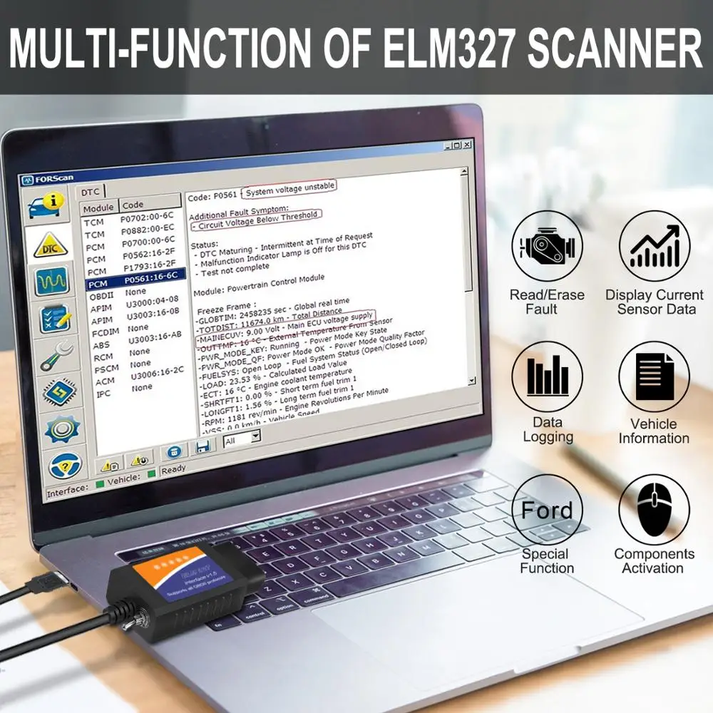ELM327 V1.5 PIC18F25K80 HS MS CAN ELM 327 OBD2 переключатель USB сканер для Ford Forscan ELMconfig автомобиля