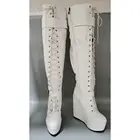 BERZIMER женские сапоги до колена; Высокие сапоги на шнуровке; Туфли на танкетке с широким бортиком, чистые сапоги 2021 зимнее пальто из искусственной кожи, женская обувь, женская обувь, 43, 44, 45, 47 (Европа) 52