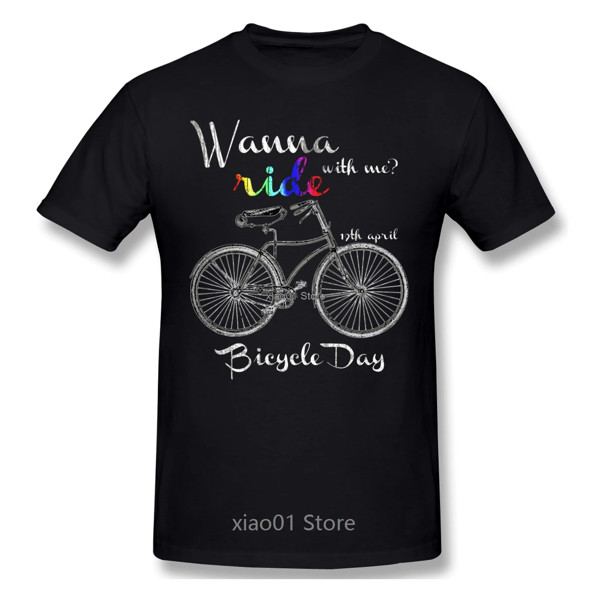 

Wanna Ride With Me Bicycle Day Biking T Shirt Oversized Cotton Custom Short Sleeve Men T Shirt