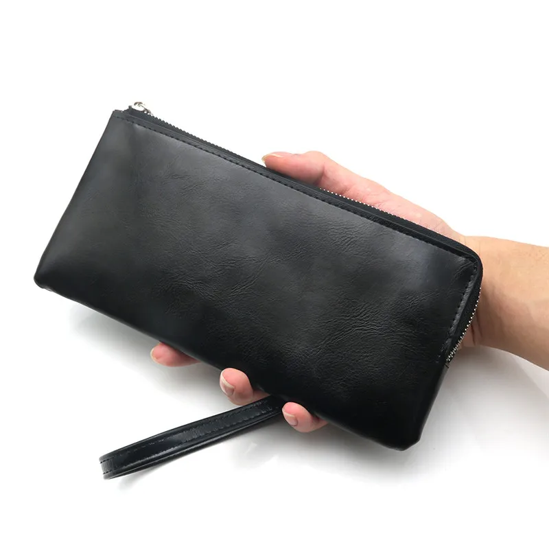 

New Soft Oil Wax High Quality Leather Men Wallet Zipper Long For Ford Smax Cmax Focus Kuga Fusion mk2 mk3 F150 Car Accessories