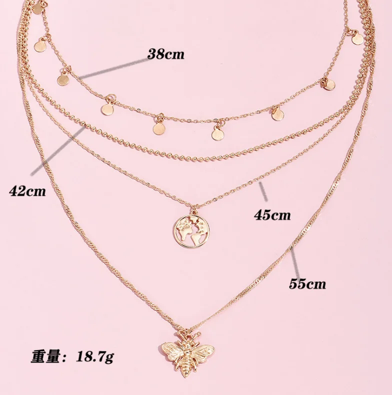 

Gold Bee Vintage Multilayer Pendant Necklace Jewelry Female Accessories