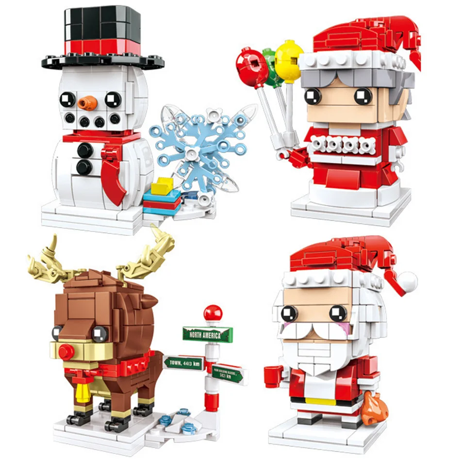 

Christmas New Year Gift Santa Claus Elk Snowman Brickheadz Building Block Square head Xmas Suit Bricks Educational Toys For Kids