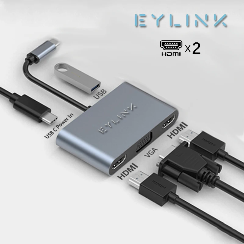 

Док-станция USB Type-C для ноутбука, док-станция с двойным HDMI экраном, USB 3,0, адаптер для HP, DELL, XPS, Surface, Lenovo, ThinkPad