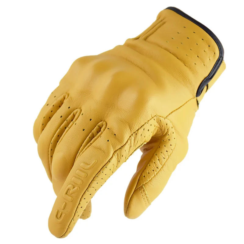 

Genuine Leather Retro Motorcycle Gloves Men Touch Screen Motocross Gloves Full Finger Motorbike Vintage Biker Moto Gloves Yellow
