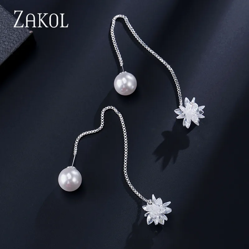 ZAKOL модные свисающие серьги двухсторонние блестящие с искусственным жемчугом